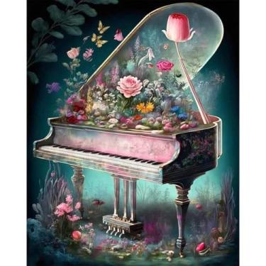 Imagem de Kits de pintura a óleo por números para adultos, rosas e piano, kits de pintura a óleo por números para adultos iniciantes em tela para decoração de parede de casa, presentes de aniversário de Natal