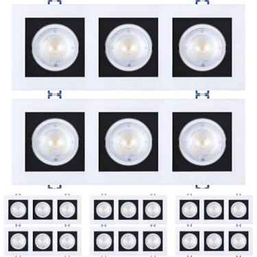 Imagem de Kit 35x Spot Embutir Triplo Recuado Branco com preto Quadrado LED Integrado 3000K 15W Bivolt