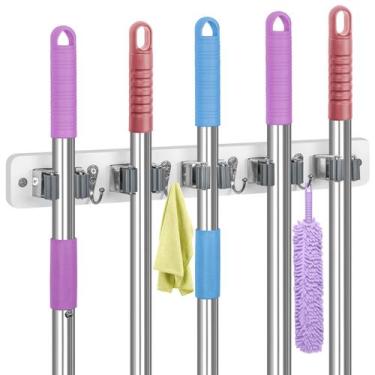 Imagem de Suporte de vassoura de madeira IMILLET para montagem em parede com 5 p