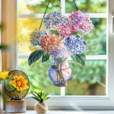 Imagem de Acrílico colorido, apanhador de sol, decoração de janela suspensa de flores, arte de parede de arco-íris, para sala de estar, quarto, varanda, interior, exterior, jardim, paisagem, decoração, 19 x 19