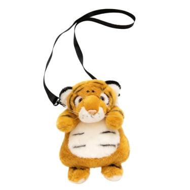 Imagem de Bolsa tiracolo infantil fofa de animais para meninas, bolsa tiracolo de pelúcia de pelúcia ajustável, bolsa de ombro com desenho animado pochete, Amarelo, Tigre amarelo