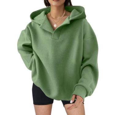 Imagem de Moletom com capuz casual de inverno SHEWIN, lã, decote em V, verde