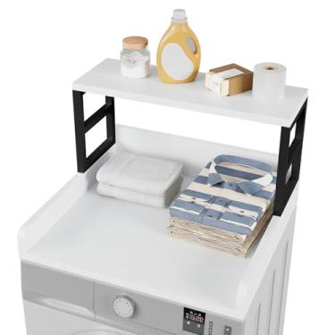 Imagem de HOTLUU Bancada de lavadora e secadora com prateleira, 70 cm P x 69 cm L x 42 cm A, bancada para lavadora e secadora superior com almofadas antiderrapantes e trilhos de borda, armazenamento e