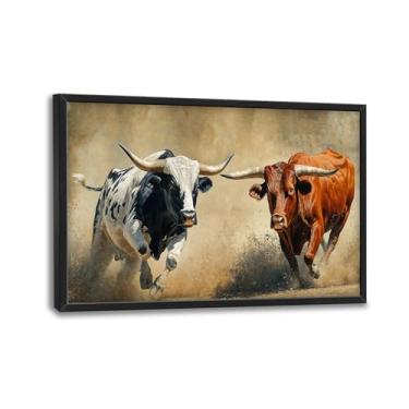 Imagem de Grande fazenda vaca emoldurada arte de parede país Texas tela decoração de parede imagens de vaca impressão pintura arte moderna decoração de casa para sala de estar quarto escritório 91 x 61 cm