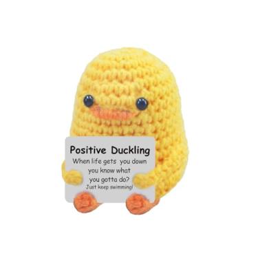 Imagem de Adorável pato cravejado à mão – Acompanhante de apoio emocional positivo de 7 cm com cartão motivacional, decoração de mesa divertida para escritório/casa, presente para amigos/colegas/aniversários