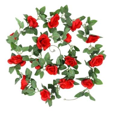 Imagem de Corrente de Rosas Vermelha 2mts com 16 Flores, Cordão de Flores Artificial, Pedente de Flores Bonita