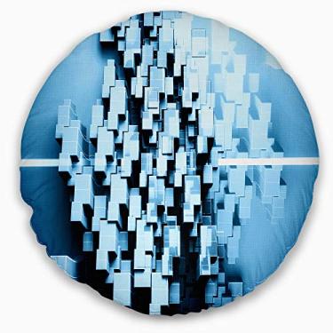 Imagem de Designart Cubos 3D Azul Design Fractal Sala de estar Redonda, Sofá, Almofada de Alta Qualidade + Capa de Almofada Impressa em ambos os lados 50 cm