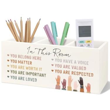 Imagem de Yhtrg Suporte de lápis de madeira inclusivo de diversidade inspiradora para mesa, motivacional positiva afirmação de madeira, escova de dentes, organizador para sala de jogos, sala de aula