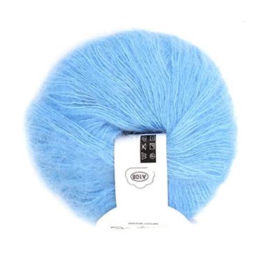 Imagem de Fio de tricô macio com mistura de lã angorá, 26 g por novelo, 30% mohair 20% lã, 50% fibra para cachecóis, suéteres, chapéus, 12 cores vibrantes, lavável à mão, antibolinhas (08 azul claro)