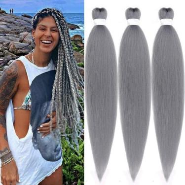 Imagem de Braiding Hair Ai Yuchen, pré-esticado, 30 cm, cinza, pacote com 3