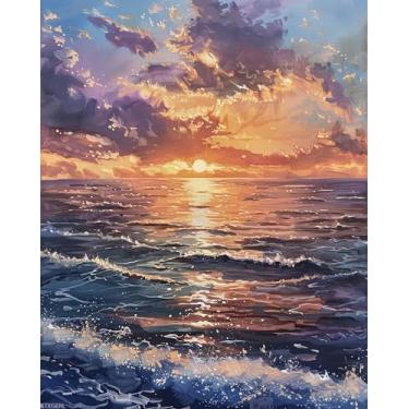 Imagem de XTXGERL Pintura por números paisagismo para adultos, pintura a óleo faça você mesmo, kits de tinta acrílica por números para adultos iniciantes para decoração de parede de casa 41 x 50 cm