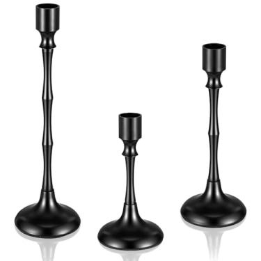 Imagem de Castiçais pretos, 3 peças de castiçal decorativo de metal para castiçal vintage para casamento, jantar, Natal, festa, decoração de mesa de casa