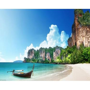 Imagem de XTXGERL Kits de pintura digital DIY Railay Beach Krabi Tailândia pintura por números desenho em tela sem moldura adultos iniciante arte de parede decoração de casa 40,6 cm x 50,8 cm