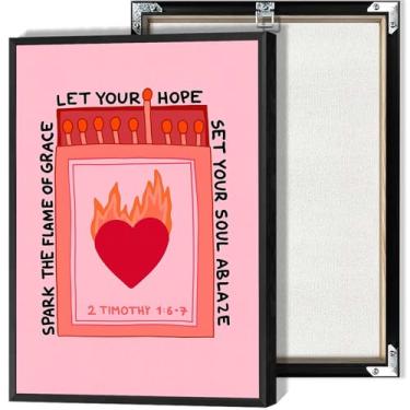 Imagem de Spark The Flame Canvas Wall Art Christian Matchbox Posters Trendy Faith Prints Heart On Fire Bíblia citação decoração de parede para sala de estar quarto dormitório decoração 30 x 40 cm sem moldura