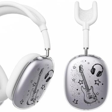 Imagem de BlHMCASE Capa de fone de ouvido para AirPods Max, capa de fone de ouvido transparente de estrela de guitarra, capa de silicone branca para Apple AirPods Max