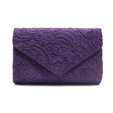 Imagem de YUGAORULI Bolsa clutch feminina de renda para noite bolsa clutch para mulheres formal elegante envelope festa de casamento bolsa de formatura, Roxa