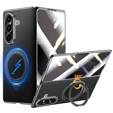 Imagem de Libeagle Capa de couro genuíno de luxo para Samsung Galaxy Z Fold 7 [compatível com MagSafe], suporte de anel giratório de 360°, proteção de dobradiça e protetor de tela, capa magnética com suporte de