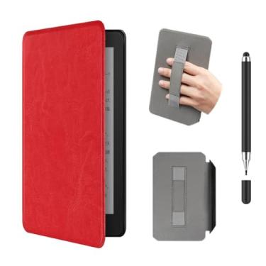 Imagem de Akacy Textura de couro sintético com alça para Kindle de 10ª geração de 6 polegadas (modelos J9G29R, modelos J9G29R). Capa traseira de borracha TPU de silicone flexível e fina, com cantos reforçados