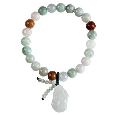 Imagem de Pulseira natural de jadeíta de grau A, miçangas tricolores, 8 mm com pingente