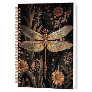 Imagem de TWRVI Moody Caderno espiral floral libélula, caderno vintage com flores bruxas, pautado na faculdade, material de escritório escolar, cadernos góticos Dark Academia 14 x 21 cm, 164 páginas