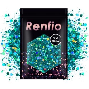 Imagem de Renfio Glitter holográfico azul grosso, 100 g (100 g) flocos de PET metálicos misturados em pó fino para artesanato resina pigmento vaso ornamento pintura cabelo corpo casamento decoração - azul claro