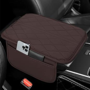 Imagem de HQRNYP Capa de console central de carro, capa de descanso de braço para carro, almofada protetora de caixa de assento de braço de couro com 2 sacos de armazenamento, proteção universal para corrimão