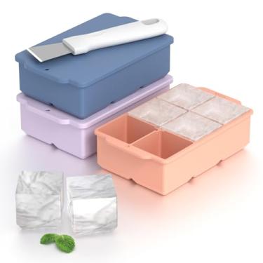 Imagem de Bandeja grande de silicone para cubos de gelo, pacote com 3, molde quadrado Ottkids para cubos de gelo, bandejas de gelo para freezer com tampa para uísque, comida de bebê, livre de BPA, fácil