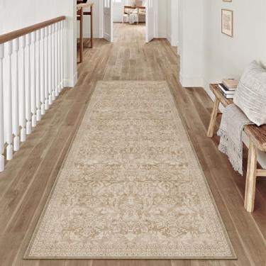 Imagem de PureCozy Tapete de corredor 5 x 15 cm, lavável, corredor, cozinha, vintage, antiderrapante, pequeno, camada baixa, fino, quarto, banheiro, marrom claro, decoração retrô, sala de jantar, lavanderia