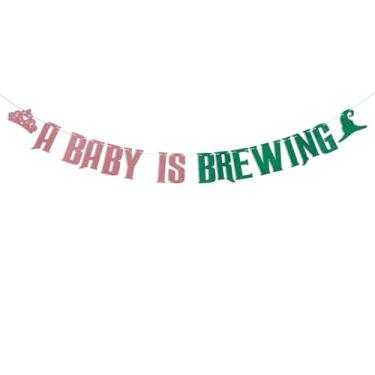 Imagem de A Baby is Brewing Banner - Magical Baby Showee Decor, Bad Witch Good Witch Baby Shower Gender Rever Party Decorations Rose Gold & Green Glitter