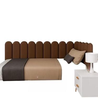 Imagem de Cabeceira Estofada Premium em Suede Formato L 45x20 cm | Modular para Cama Box Casal, Queen e King | MDF + Espuma(MARROM,CASAL - 17 UNIDADES)