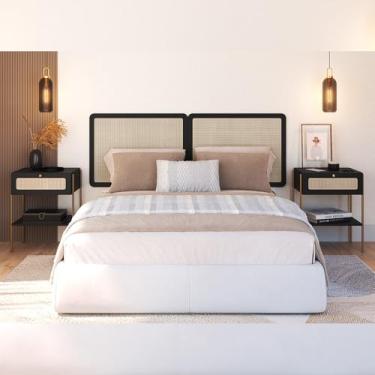 Imagem de Cabeceira Queen 160cm e 2 Mesas Laterais 1 Gaveta Industrial Indy A03 Nero - Lyam Decor