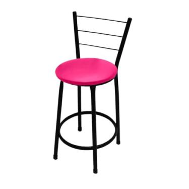 Imagem de Banqueta Média Bistrô 60cm com Encosto | Estrutura Aço Epóxi e Assento Courino | Para Cozinha e Bar(ROSA PINK)