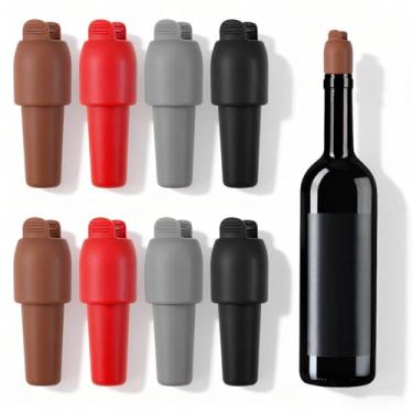 Imagem de 8 peças de rolha de vinho de silicone para garrafas, tampas de vinho reutilizáveis atualizadas com alça, 4 cores, rolha de vedação de vinhos espumantes, tampas de champanhe à prova de vazamento