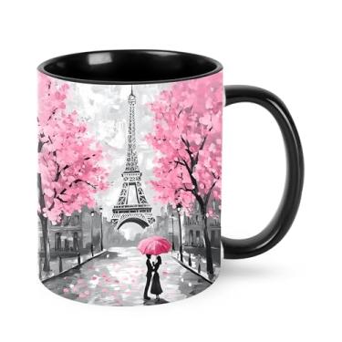 Imagem de Yrebyou Caneca de café Torre Eiffel de Paris, xícara de chá de cerâmica de 325 ml, para mulheres, homens, presentes de aniversário, Natal, escritório, casa, micro-ondas, novidade divertida