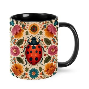 Imagem de Yrebyou Caneca de café joaninha 325 ml, xícara de chá de cerâmica para mulheres, homens, presentes de aniversário, Natal, escritório, casa, micro-ondas, novidade engraçada