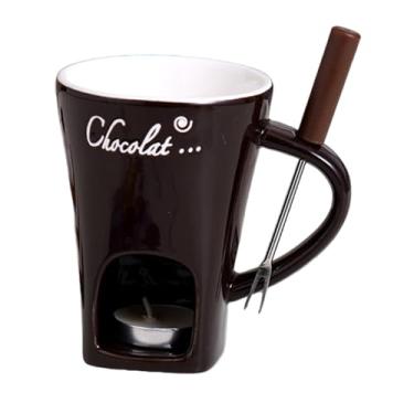 Imagem de Conjunto de canecas para fondue de chocolate, fonduefork para aquecimento de manteiga - Caneca de cerâmica para fondue de chocolate com copo de derretimento | Melting Pot Tea Light Aquecedor de mantei