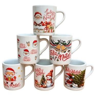 Imagem de Kit Jogo Conjunto 6 Canecas Natal 120ml - Porcelana branca