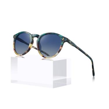 Imagem de Óculos de Sol Redondo CARFIA para Mulheres - Lentes Polarizadas - Proteção UV 100% - Armação em Acetato - Estilo Retrô Clássico - CA2302