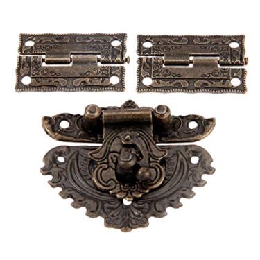 Imagem de Antique Bronze Furniture Hardware Box Tinch Hasp Alternar Fivela e 2 Pcs Decorativo Armário Dobradiças para Jóias De Madeira Caixa YYDFPIIA