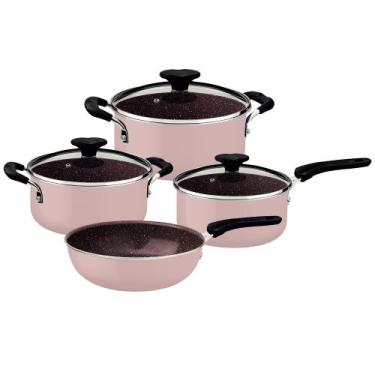 Imagem de Jogo de Panelas Rosa Trufado 4 Peças Tramontina Tunis Cerâmico Externo