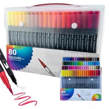 Imagem de Canetas Brush Pen e Ponta Fina 2 em 1 Kit Profissional para Lettering Caligrafia e Desenho Canetinhas Coloridas Dual Tip para Artistas Estudantes e Adultos (80 cores)