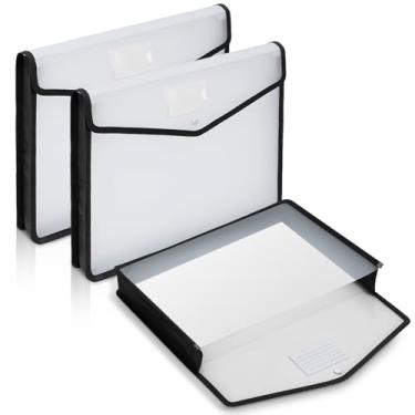 Imagem de AmazingSpark 3 organizadores de pastas de documentos expansíveis tamanho tablóide 28 x 43 cm com fecho de pressão e etiqueta, pasta de arquivo expansível de plástico transparente para gráficos de