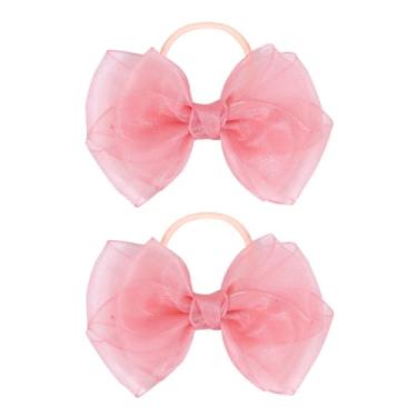 Imagem de Laços de cabelo de organza de 11 cm para meninas, 2 peças de elásticos macios, suportes de rabo de cavalo coloridos para crianças, adolescentes e mulheres – Perfeito para uso diário ou presentes de