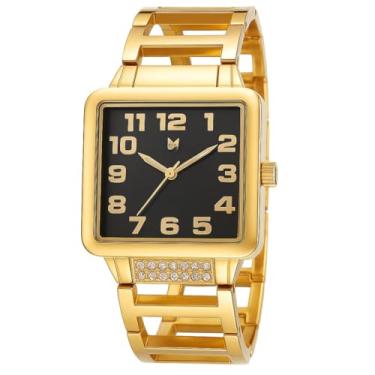 Imagem de Relógio Feminino de Luxo Dourado Pulseira com Strass e Mostrador Quadrado Elegante