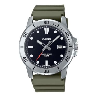 Imagem de Casio Relógio analógico masculino MTP-VD01-3EV Enticer verde com mostrador preto 50 m WR