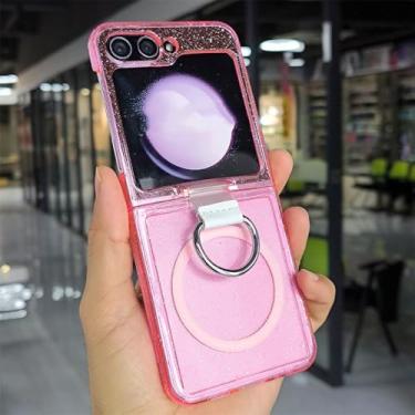 Imagem de Estilo Glitter Transparente Magnético Capa de Telefone para Samsung Z Flip 6 5 4 3 ZFlip6 Capa de Anel de Carregamento Sem Fio, Rosa Vermelha, Para Samsung Z Flip 6