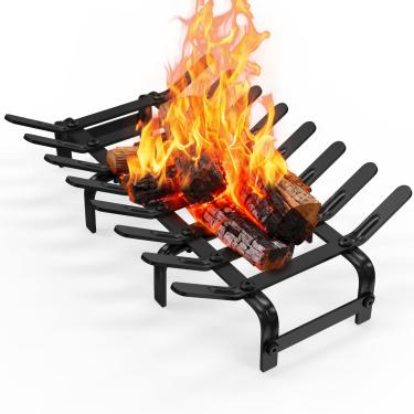 Imagem de YSEJOMP Grelhas de aço para lareira para fogão para queima de madeira eficiente e eficaz lareira interna e externa preta fosca (preto, 48 x 30 cm)