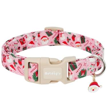 Imagem de Astdogio Coleira de Natal para cães - Coleira festiva ajustável de Papai Noel e boneco de neve para cães pequenos, médios e grandes com pingente pendurado, coleira fofa para filhotes de Natal para