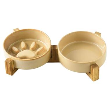Imagem de Tigelas para cães Slow Feeder – Conjunto de tigela de água e alimentador lento de cerâmica com pata – Pratos para animais de estimação para quintal, casa, exterior, jardim, acampamento, água