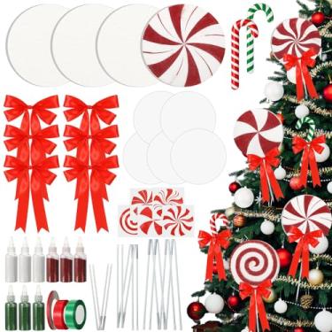 Imagem de Roowest 35 peças de decorações de Natal DIY espuma doce bengala glitter enfeites de hortelã-pimenta para árvore de Natal doce pirulito artesanato decoração para casa suprimentos de festa de Natal